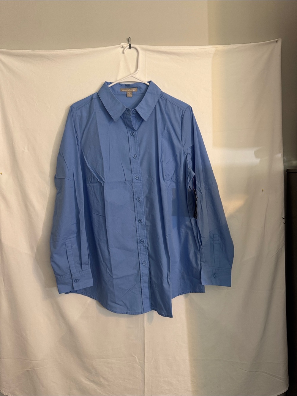 Woman Within Blue Button-Front Long-Sleeve Shirt